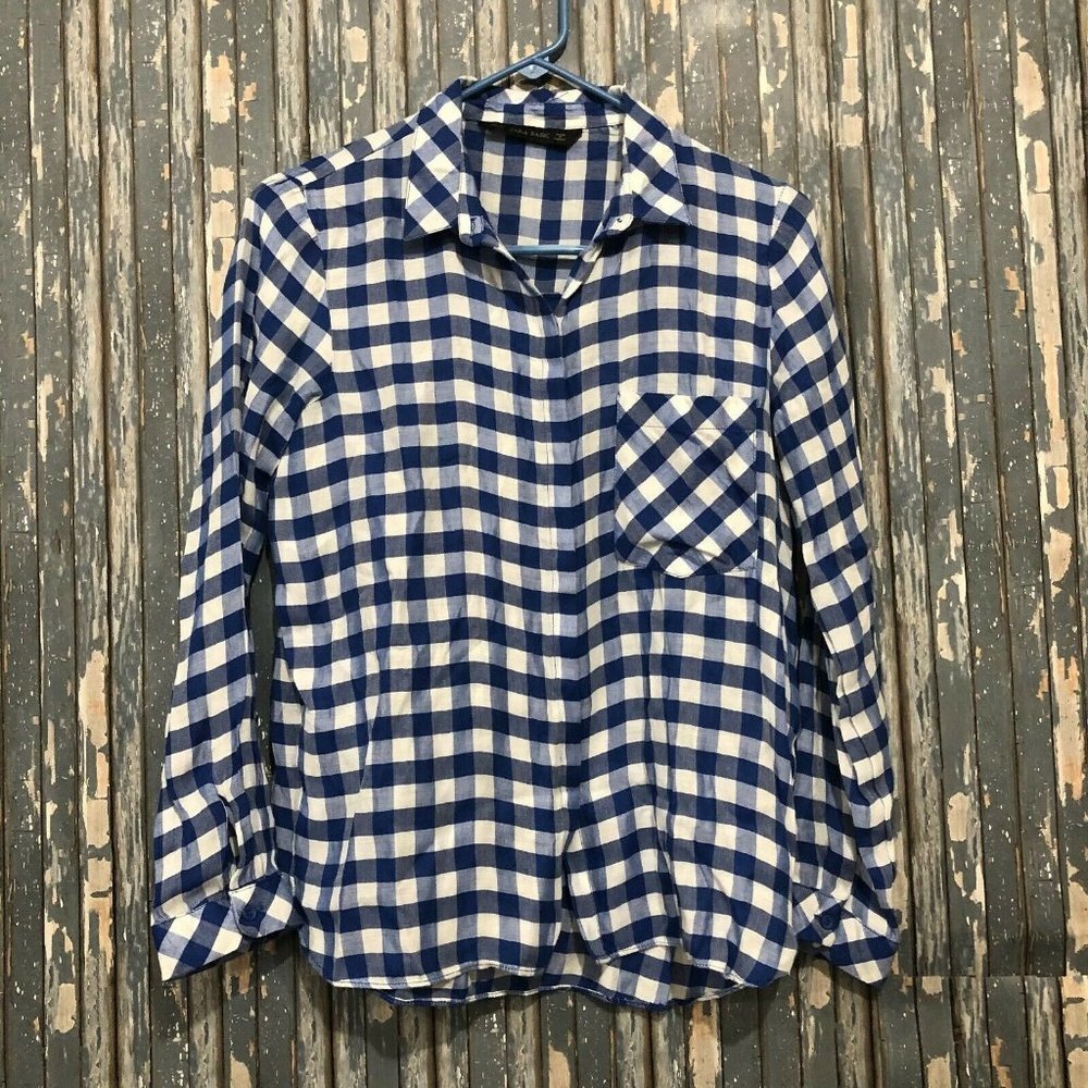 Zara Basic Button Down Plaid Flannel Shirt Small Womens